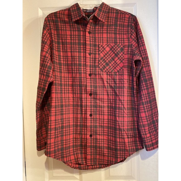 O’Neil Redmond Mens Flannel Shirt Standard Fit Red Black Plaid Stretch Sz Small - Picture 1 of 8